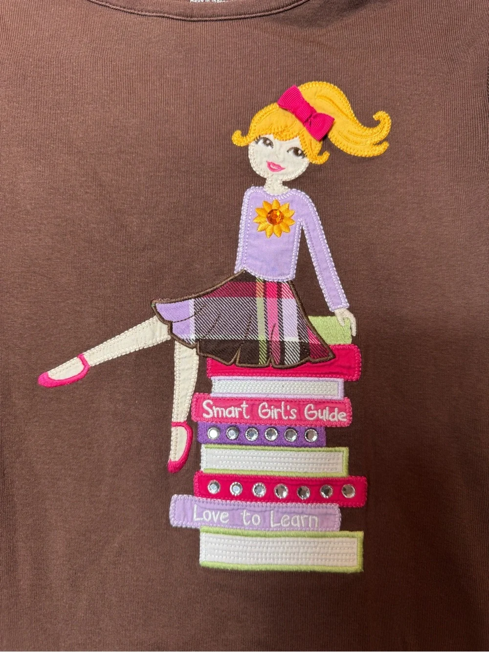 Gymboree Brown Long-Sleeve Tee with Girl on Books Love to Learn 100% Cotton Sz 9